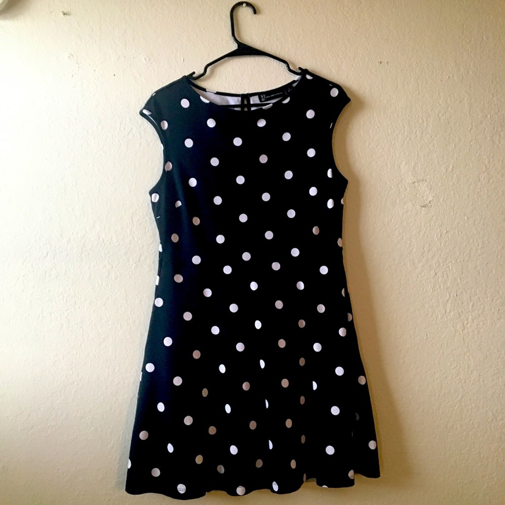 New York and Co. black dress with polka dots